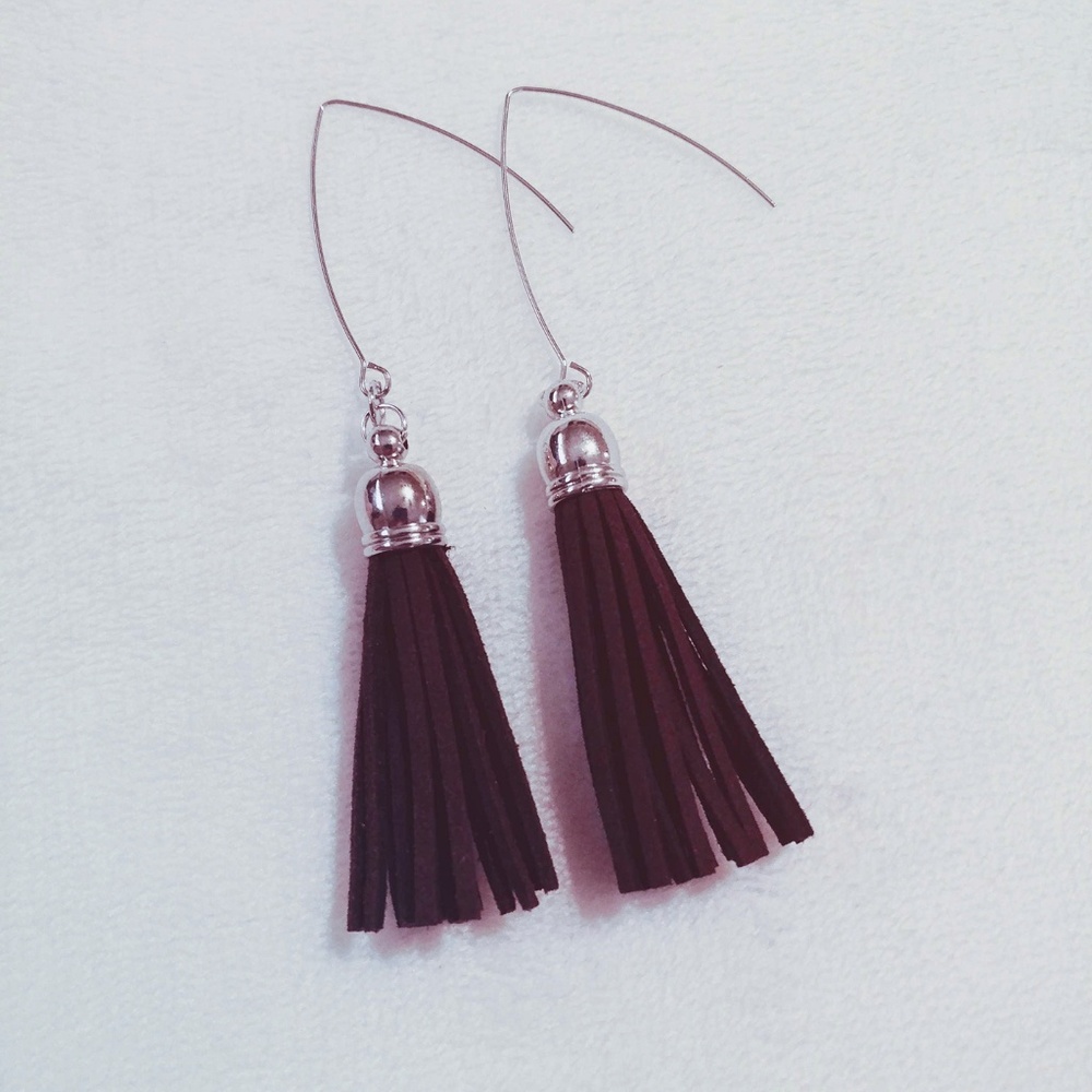 🆕 Brown Suede Tassel Silver Tone Earwire Earrings